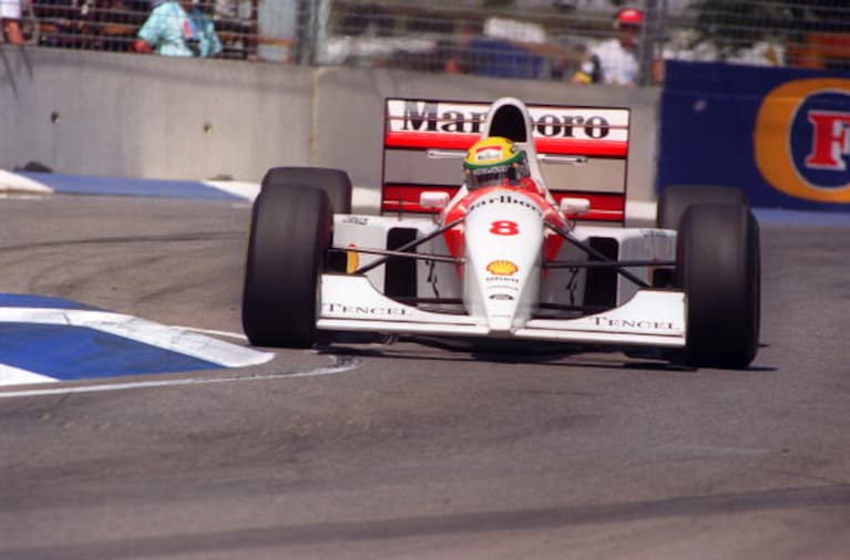 Brazilian Formula One champion Ayrton Senna in act