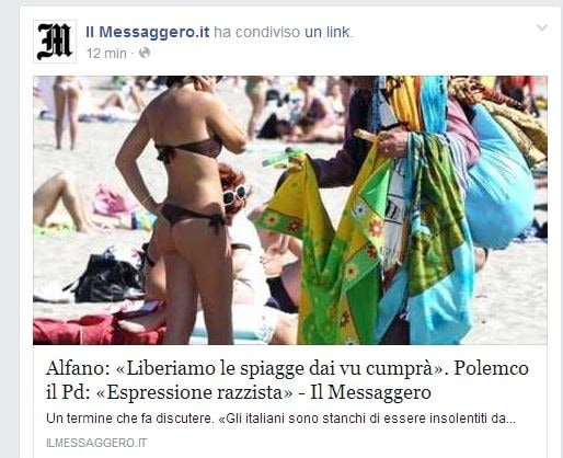 Il Messaggero–dichiarazione di Alfano sui "vu cumprà"