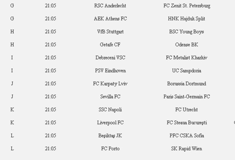 Europa League 2011 partite delle 21.05