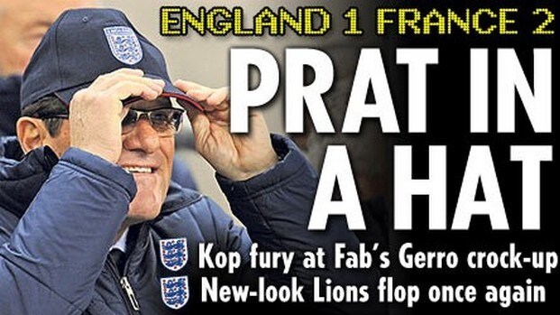 Tabloid scatenati con Capello dopo la sconfitta con la Francia.