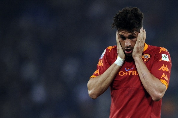 AS Roma's forward Marco Borriello reacts