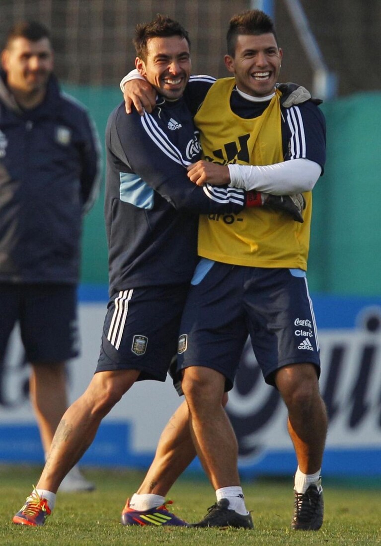 Lavezzi e Aguero, allenamento nazionale argentina per la Coppa America