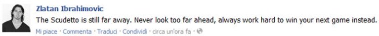Il messaggio di Ibrahimovic su Facebook