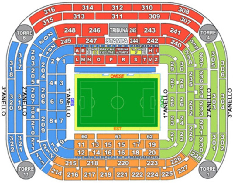 Ecco la mappa dello Stadio Giuseppe Meazza di San Siro