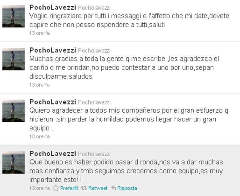 I messaggi di Lavezzi su twitter