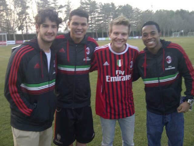 Michel Telò a Milanello con Robinho, Thiago Silva e Pato