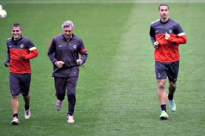 ancelotti e verratti in allenamento