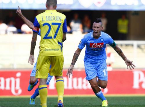 Chievo-Napoli Hamsik esulta per il primo gol al Chievo
