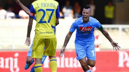 Chievo-Napoli Hamsik esulta per il primo gol al Chievo