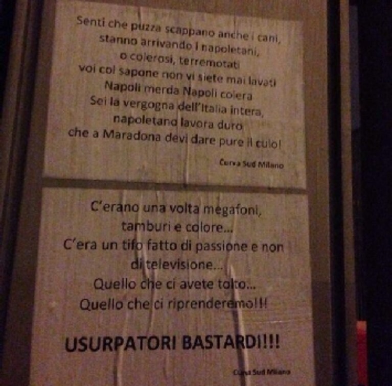 manifesti anti napoli della curva nord
