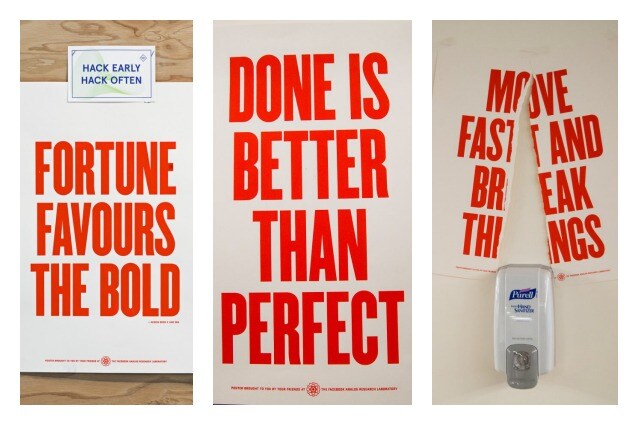 Manifesti d’ispirazione negli uffici Facebook, NY. Photo Daniel Goodman / Business Insider