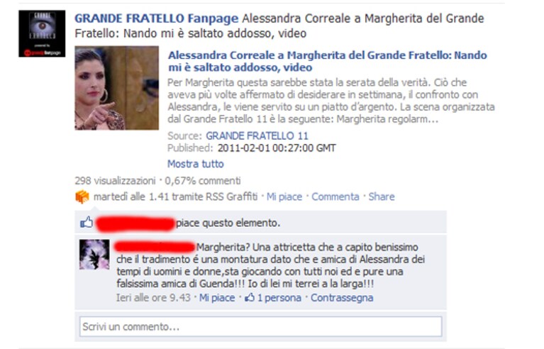 il commento facebook su margherita e alessandra
