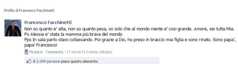 Il commento di Facchinetti su Fb