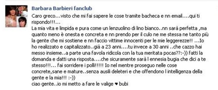 Bubi si sfoga su Fb