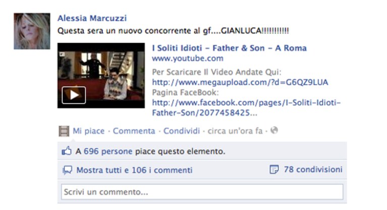 la marcuzzi posta su fb il video de I soliti idioti