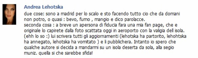 andrea lehotska scrive su fb
