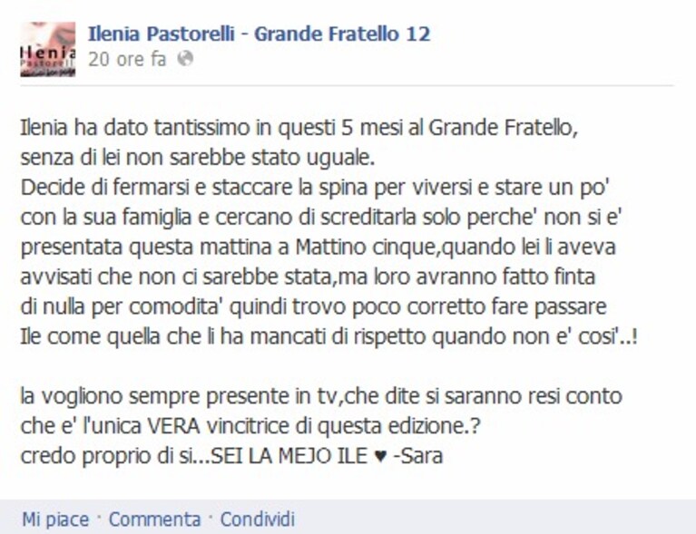 la risposta dello staff della pastorelli