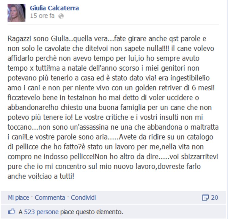 giulia calcaterra si difende su fb