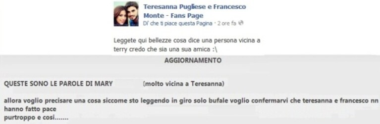 il post che smentisce la riappacificazione