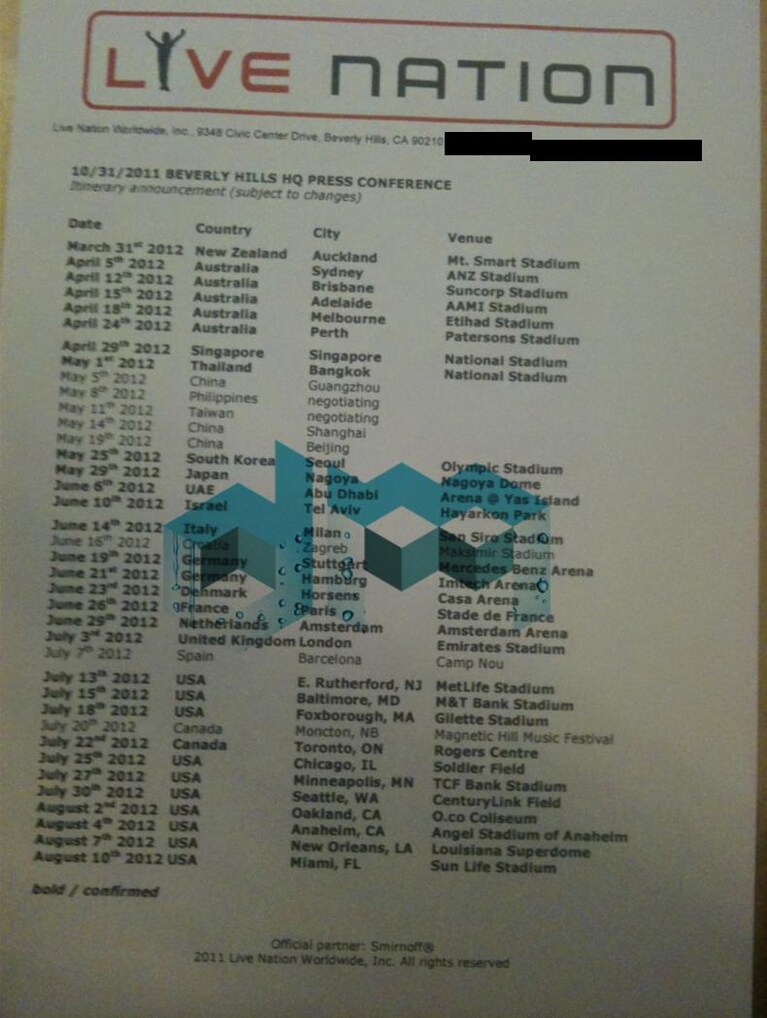 il documento rilasciato dalla societa che organizza concerti