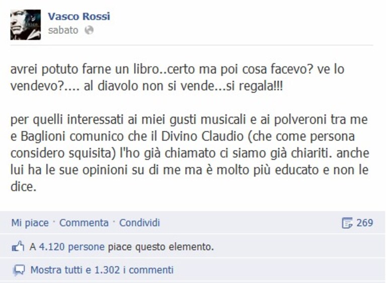 vasco rossi su fb .