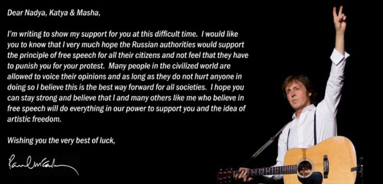 paul mccartney sulle pussy riot
