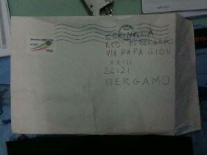 busta della lettera anonima che contiene informazioni su Yara Gambirasio