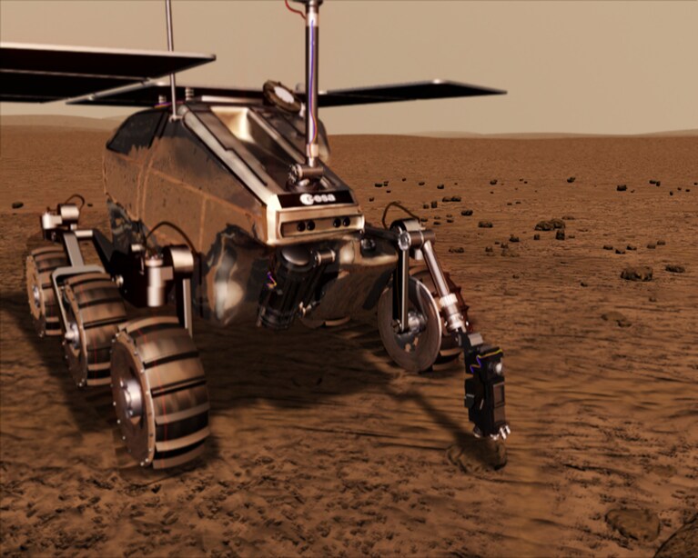 Il rover europeo del programma ExoMars in un rendering ESA.