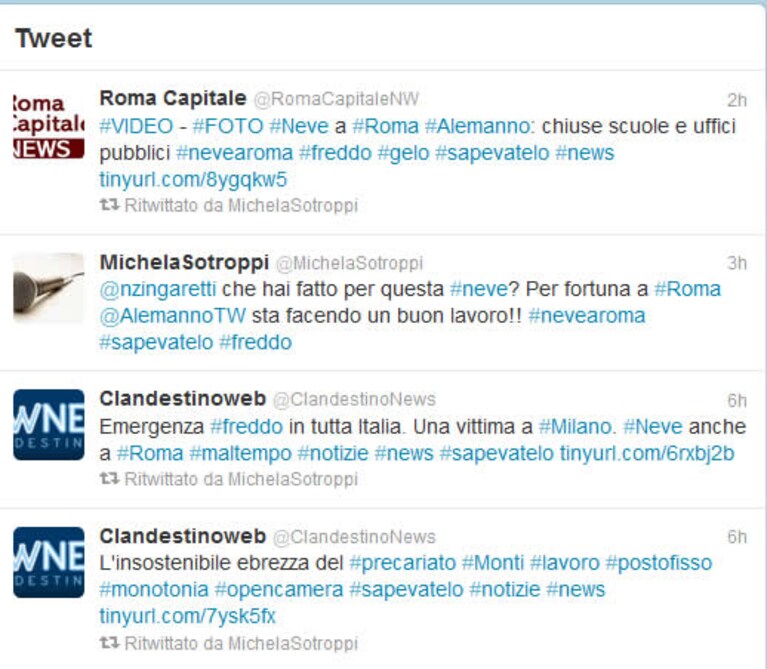 Alcuni dei tweet a favore di Alemanno