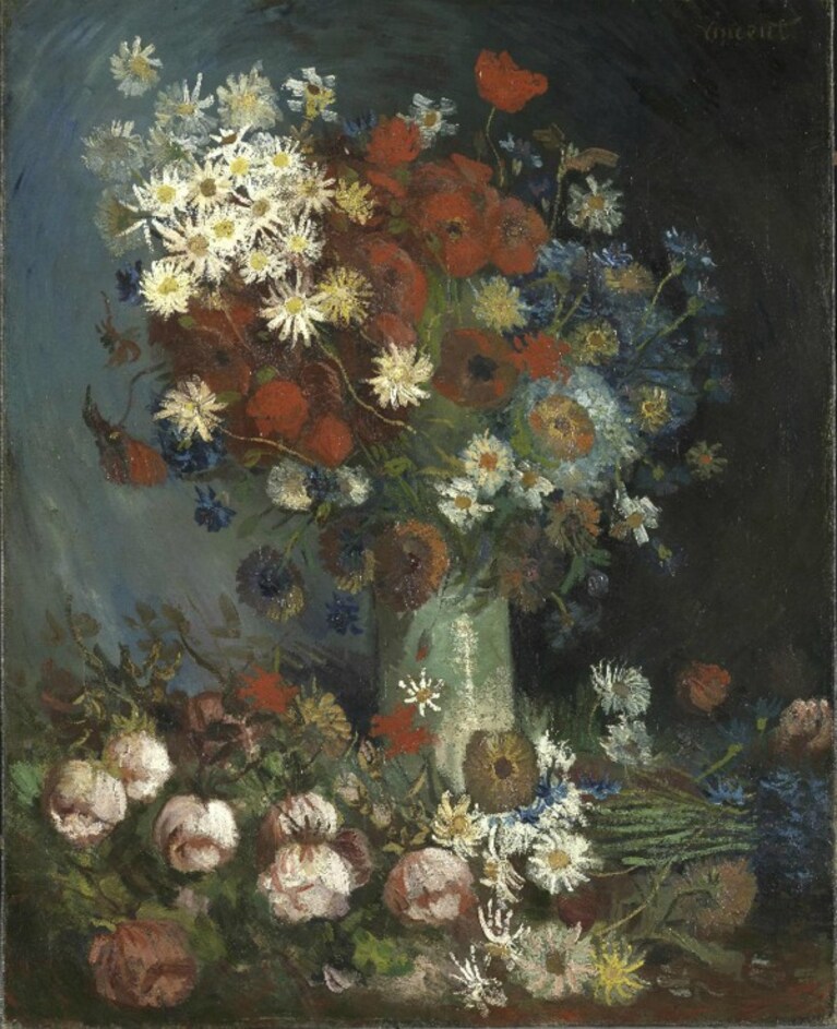 Erano molti anni che l attribuzione della Natura morta con fiori di campo e rose suscitava dibattito tra gli storici dell arte. La scoperta di un'altro dipinto nascosto sotto la tela ha dato la conferma si tratta di due opere di Vincent Van Gogh.