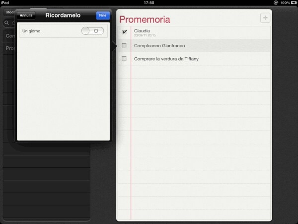 L\'applicazione promemoria di iOS 5