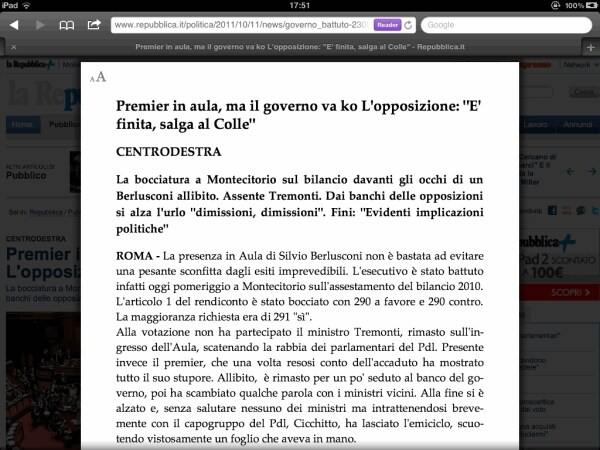 La funzione Reader integrata in Safari che elimina pubblicità e layout dai siti