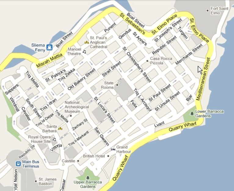mappa de La Valletta, Malta