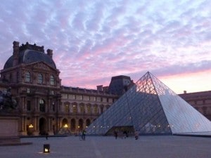 A picture shows the Louvre museum and th