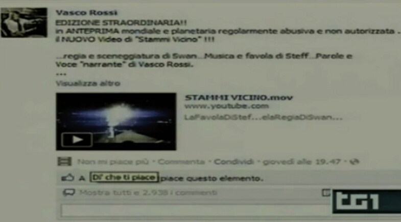 Grossolano tentativo di creare uno scoop da parte del Tg1: in un servizio su Vasco Rossi e i suoi video su Facebook, dicono che Ligabue clicca "Non mi piace" su un contenuto del rocker di Zocca. L'entourage del cantante: "Non è vero, anche perchè il tasto non esiste!"