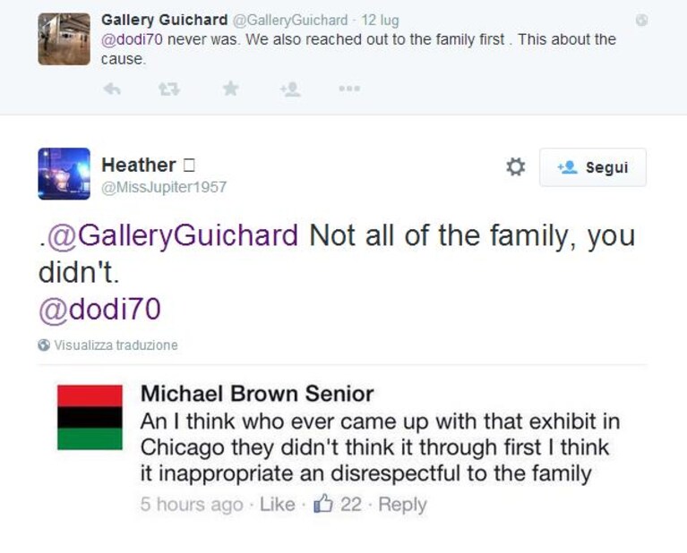lo scambio di commenti fra la galleria d'arte e il padre di Michael
