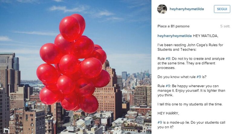 una "pagina" del romanzo di Rachel Hulin (Instagram: heyharryheymatilda)