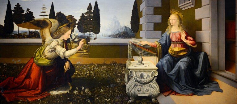 Leonardo da Vinci, Annunciazione, Galleria degli Uffizi, Firenze