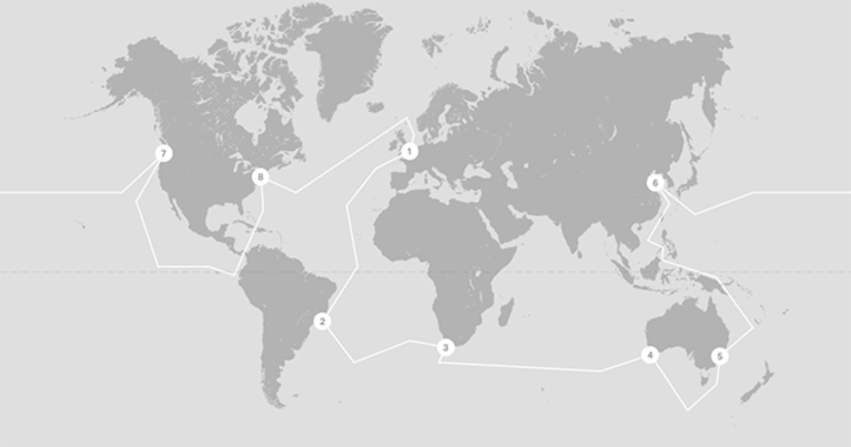 Mappa della Clipper round the world 2016.