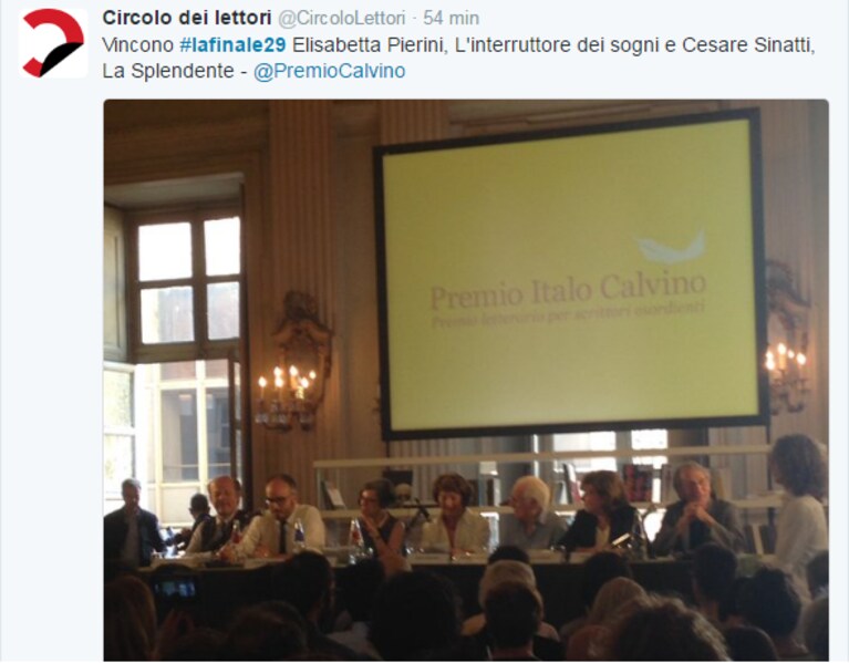 (@CircoloLettori su Twitter) L'annuncio dei vincitori del XXIX Premio Italo Calvino