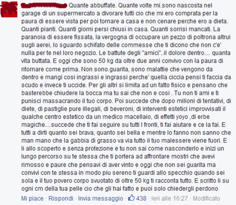 D. che si nascondeva nel garage di un supermercato e mangiava tutto, e poi le battute degli "amici":