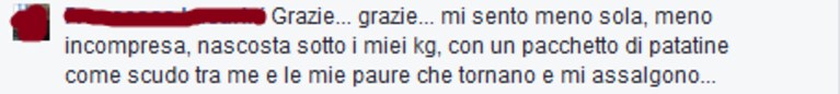 F. e il suo pacchetto di patatine, che oggi le serve un po' meno