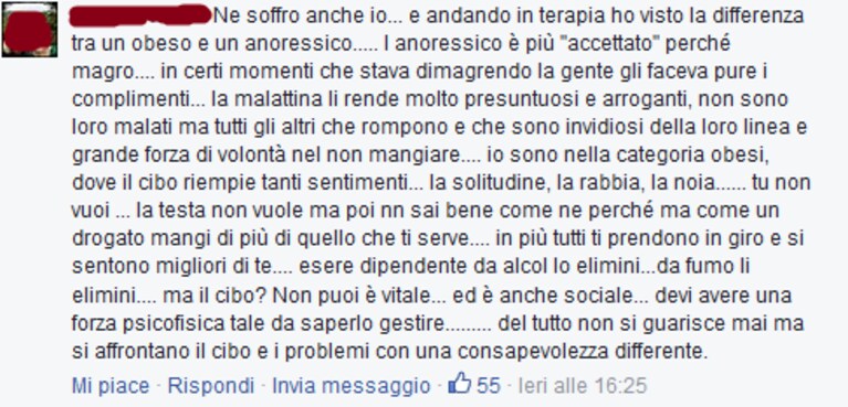 A. e "il cibo che mi riempiva i sentimenti: solitudine, rabbia, noia"