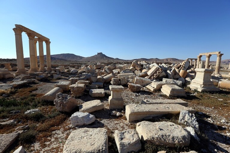 L'antico sito di Palmira con il tempio di Baalshmin, distrutto nel 2015