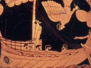 Odisseo e le sirene, dettaglio di un antico vaso greco