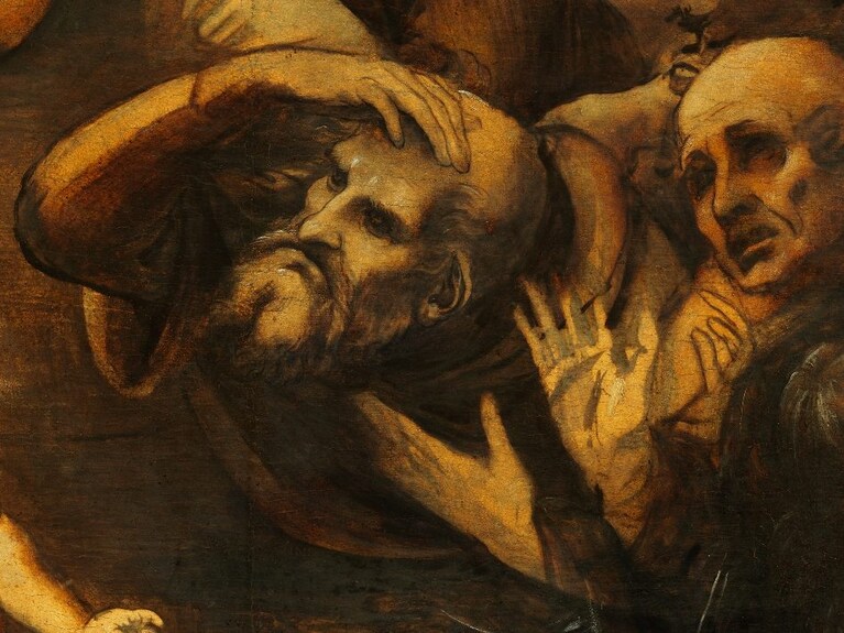 Dettaglio dell'Adorazione dei Magi di Leonardo da Vinci dopo il restauro