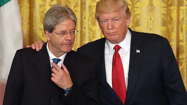 Il premier italiano Gentiloni e Donald Trump (Getty).
