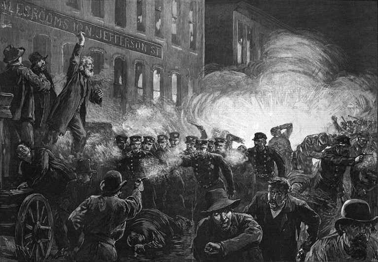 La strage di Haymarket in una stampa d'epoca