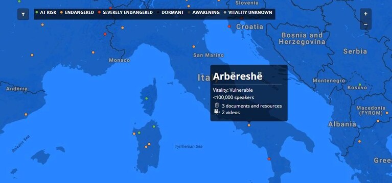 La mappa italiana dell'Endangered Languages Project