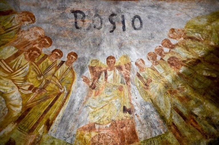 Un dettaglio dell'affresco del "cubicolo dei Fornai"
